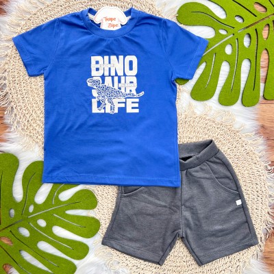 Conj Dino Saur Life Azul Royal Cinza